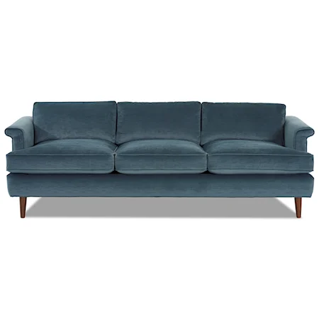 Mid-Century Modern Sofa with Exposed Wood Legs and L-Shaped Arms